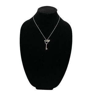 Claire’s Heart Key Pendant Necklace Women’s Silver Faux Stones 11.5” Long Closed